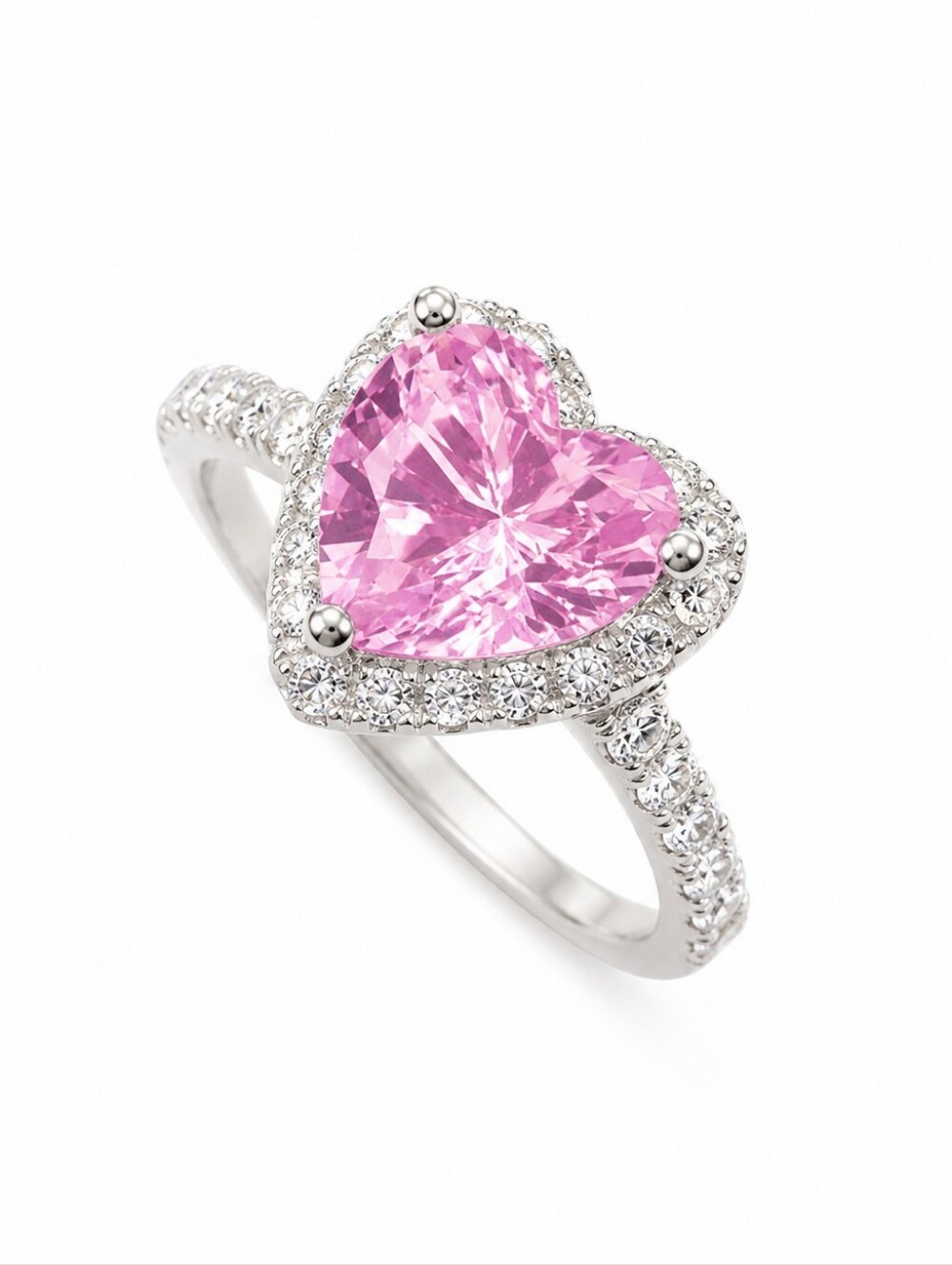 Pink Heart Silver Ring | Dainty Heart Ring | Cute Girly Jewelry | Everyday Ring